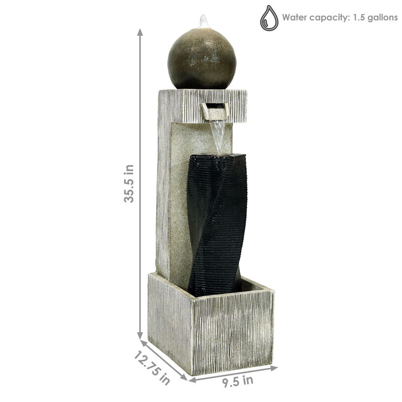 Sunnydaze Modern Artistry Outdoor Water Fountain with LED Lights - 35 in