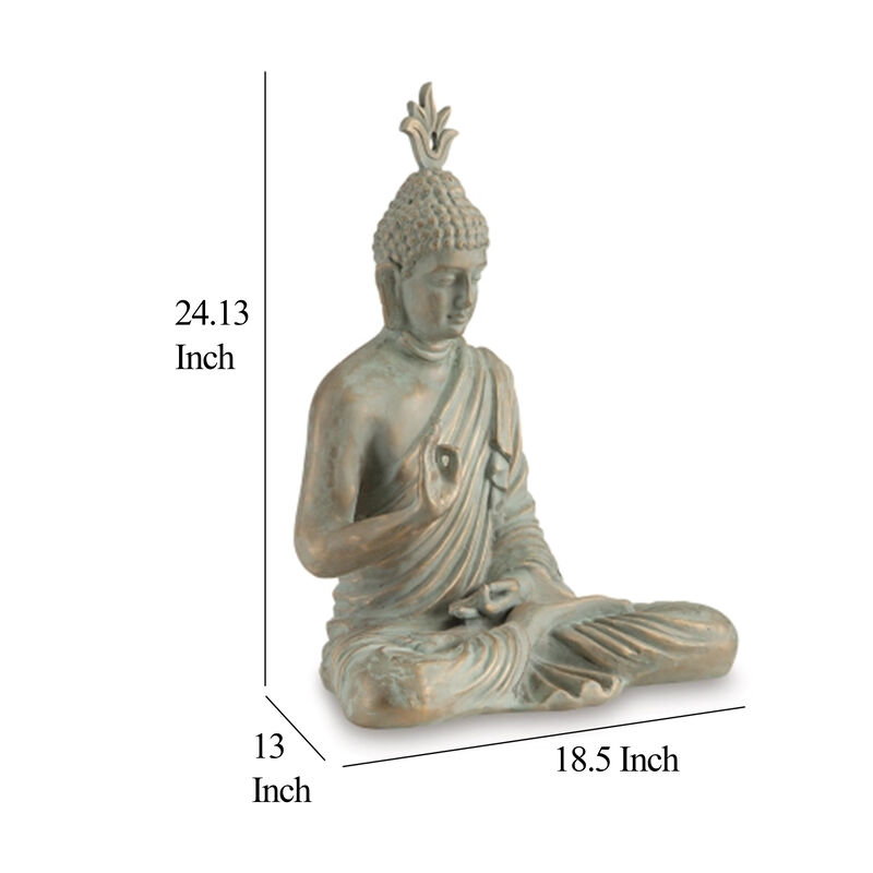 Indoor Sculpture of Meditating Buddha, 24 Inch, Washed Gray Finish - Benzara