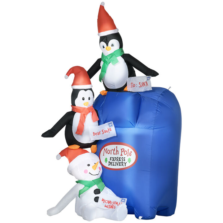 6' Inflatable Christmas Penguin w/ Mailbox, Blow-Up Outdoor Display w/ LEDs