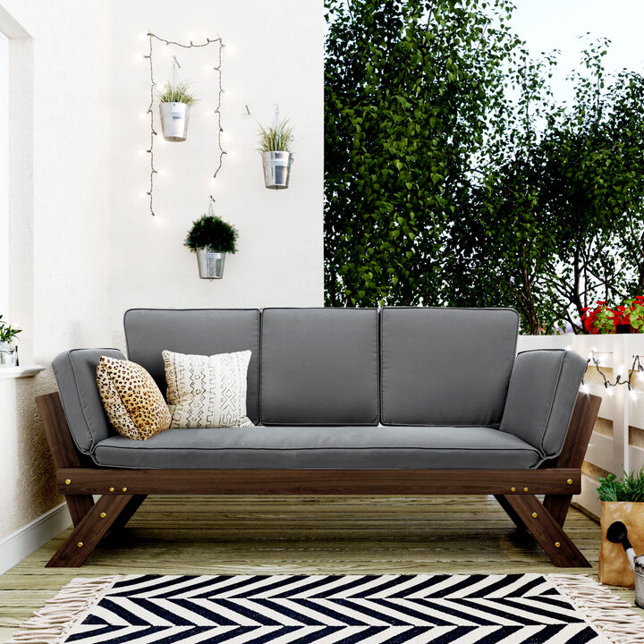 Merax Solid Outdoor Adjustable Patio Wooden Daybed Sofa