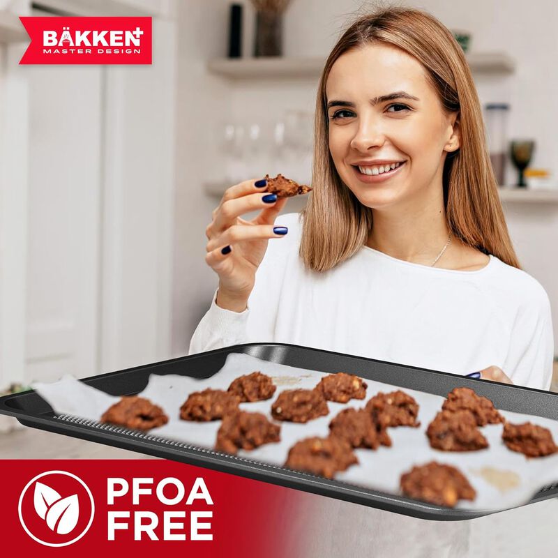 BAKKEN Kitchen Baking Pans - Nonstick Gray Coating, 13.58’’ × 9.65’’ Commercial Grade Carbon Steel Cookie Sheet, Diamond Texture Bottom