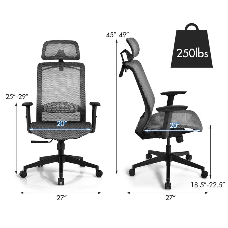 Costway Ergonomic High Back Mesh Office Chair Recliner Task Chair w/Hanger Grey