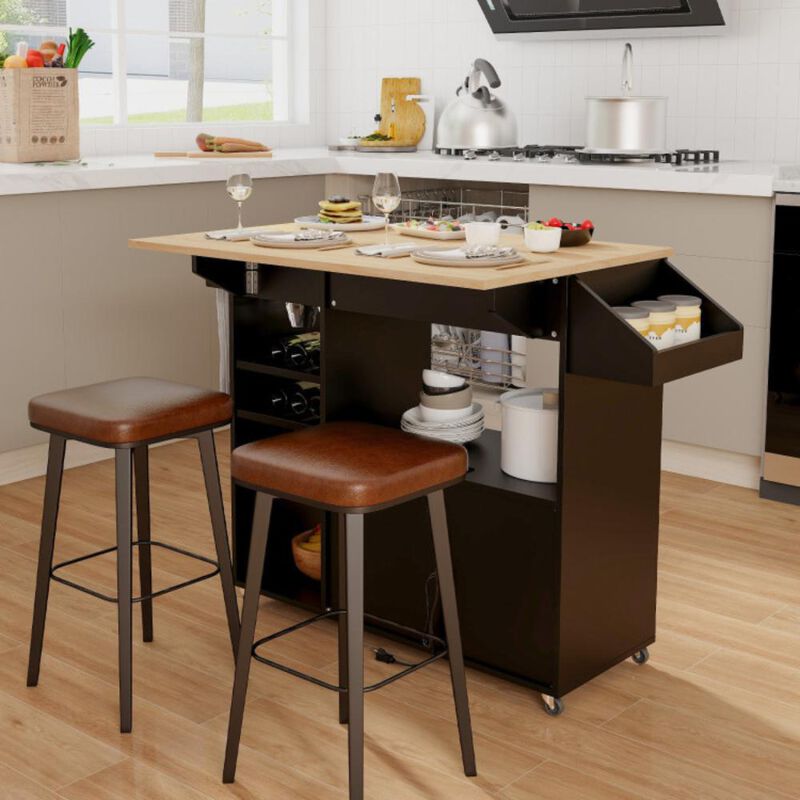 Hivvago Drop Leaf Mobile Kitchen Island Cart with Power Outlet and Adjustable Shelf