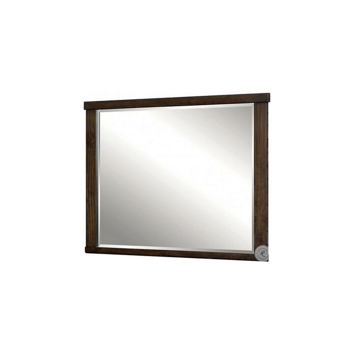 Rectangular Wooden Frame Mirror with Mounting Hardware, Walnut Brown-Benzara