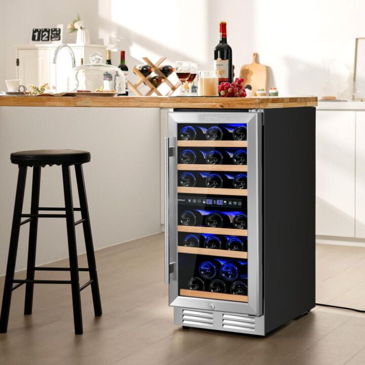 Costway 30-Bottle Freestanding Wine Cooler with Temp Memory and Dual Zones