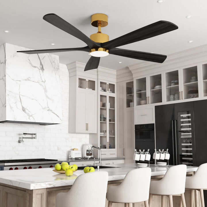 FUFU&GAGA 5-Blade ceilling Fan 28.5-in Yellow with Black Blades Color-changing Indoor/Outdoor Ceiling Fan Remote (5-Blade),Black