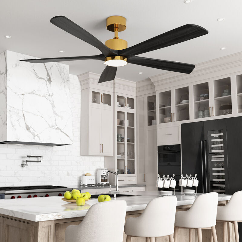 FUFU&GAGA 5-Blade ceilling Fan 28.5-in Yellow with Black Blades Color-changing Indoor/Outdoor Ceiling Fan Remote (5-Blade),Black