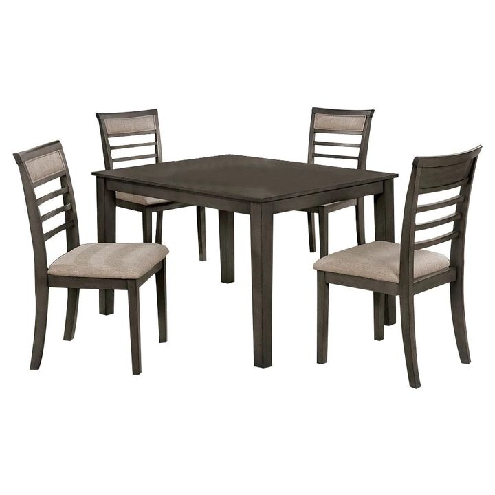5 Piece Dining Set: Weathered Gray Table, Beige Chairs