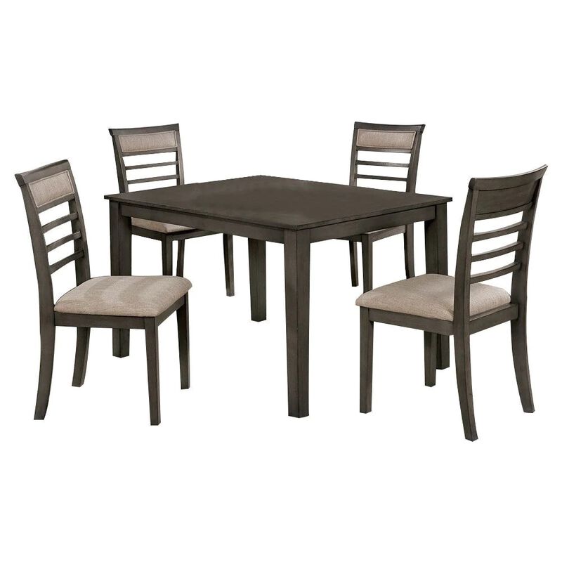 5 Piece Dining Set: Weathered Gray Table, Beige Chairs