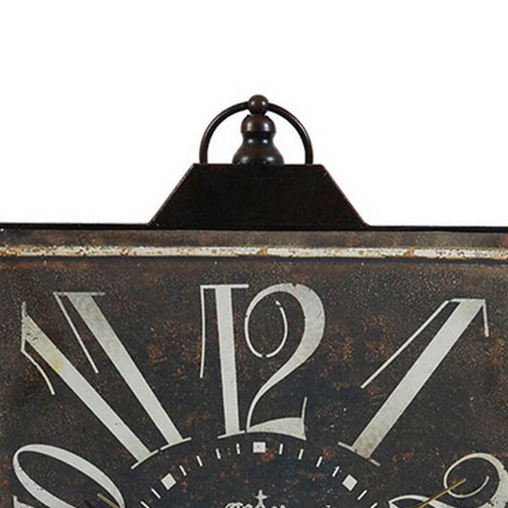 27 Inch Wall Clock, Decor, Vintage Visual Style, Distressed Black Finish - Benzara