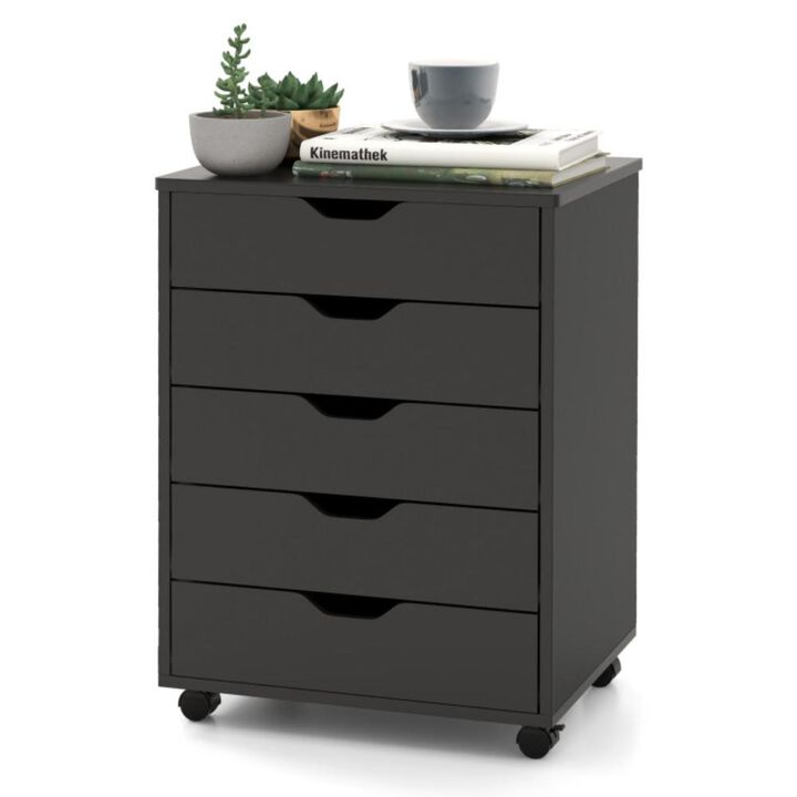 Hivvago 5 Drawer Mobile Lateral Filing Storage Home Office Floor Cabinet with Wheels