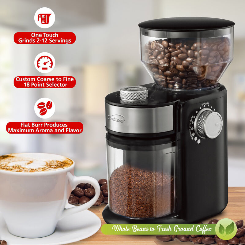 Brentwood 8 Ounce Automatic Burr Coffee Bean Grinder Mill in Black