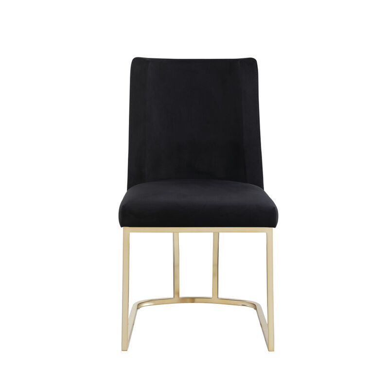 Dining Chairs, Velvet Upholstered Side Chair, Gold Metal Legs (Set Of 2) - Black