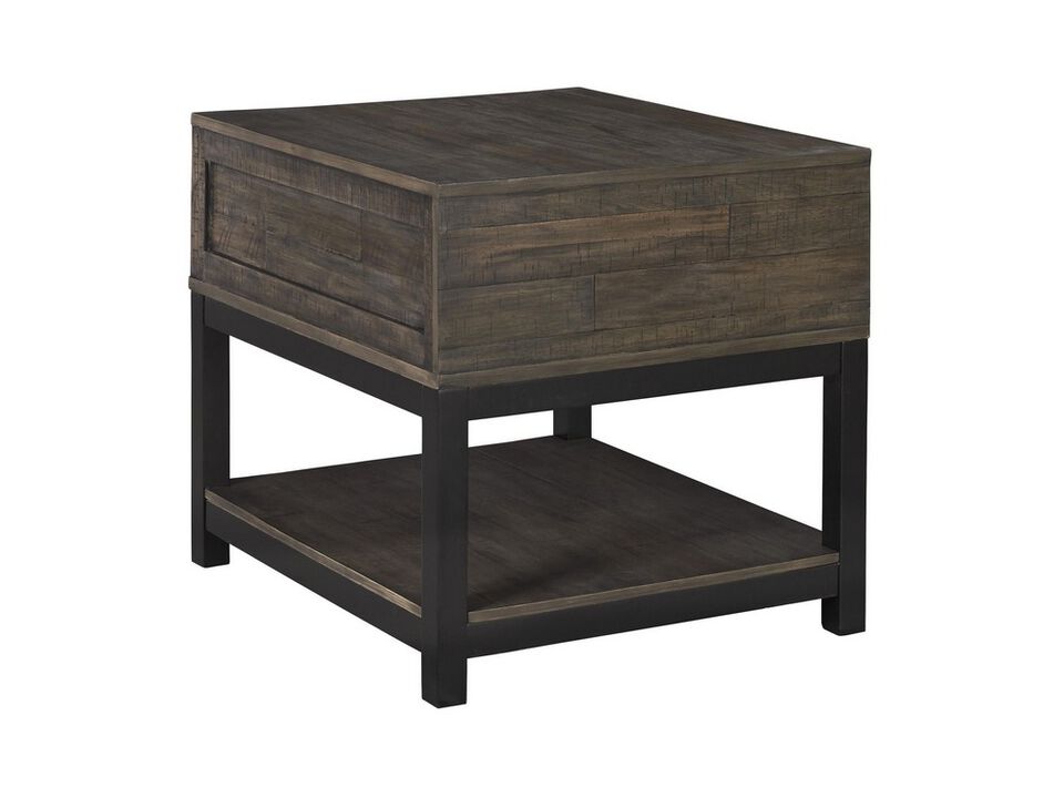 Two Tone Wooden End Table with 1 Drawer and Metal Base, Brown and Black-Benzara