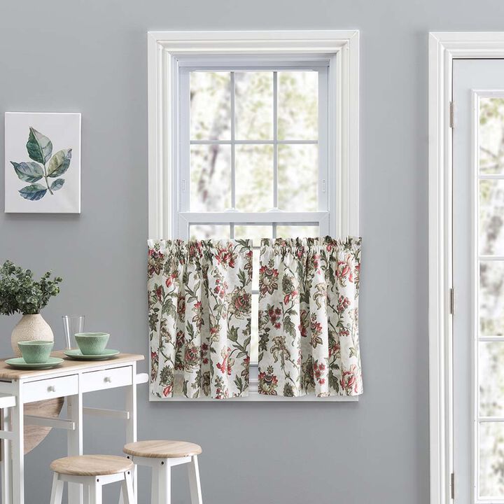 Ellis Curtain Madison Floral Design Printed Natural Ground 1.5" Rod Pocket Tailored Tier