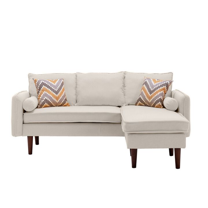 Ranon 70 Inch Sectional Chaise Sofa, USB Charging Port, Side Pocket, Beige-Benzara