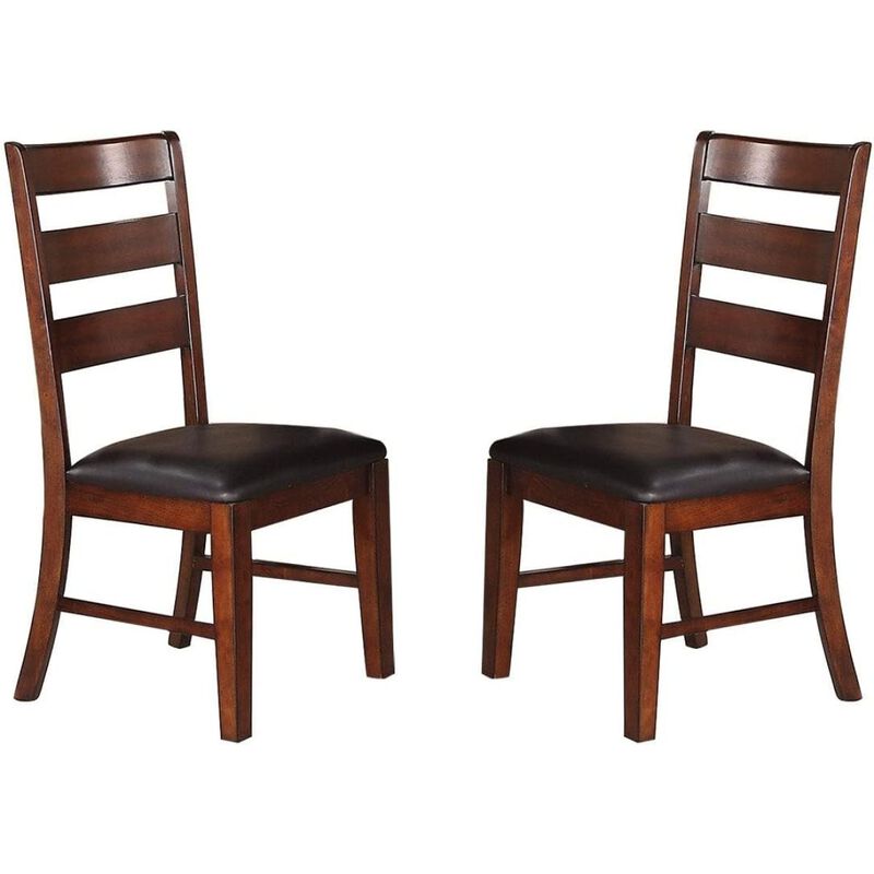 Antique Walnut Finish Solid Wood Set Of 2 Piece Chairs Dining Chair Ladder Back Cushion Seats