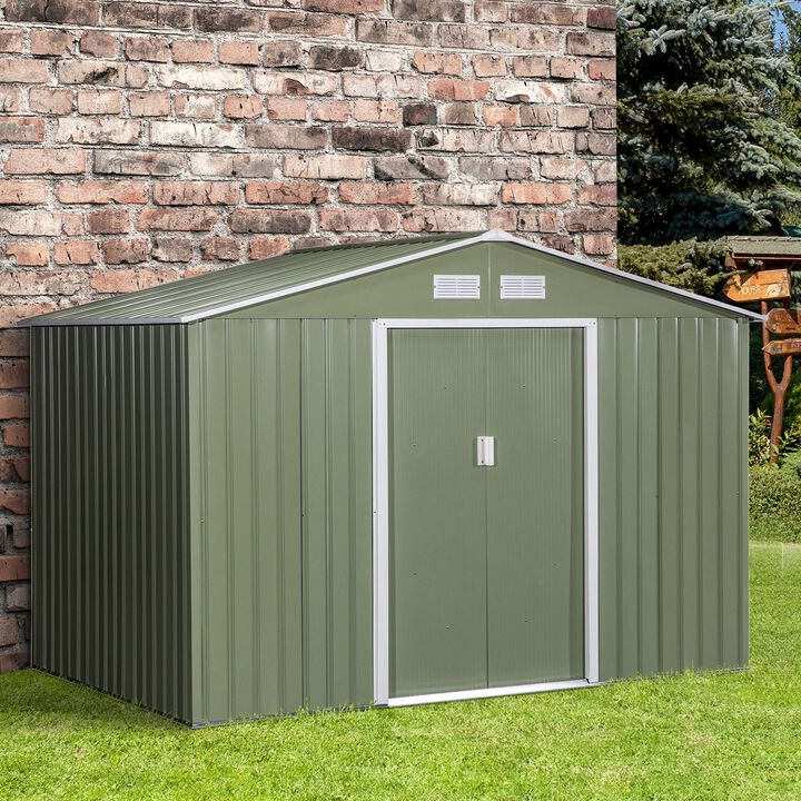Green Garden Storage: 9x6 Metal Tool Shed with Sliding Doors