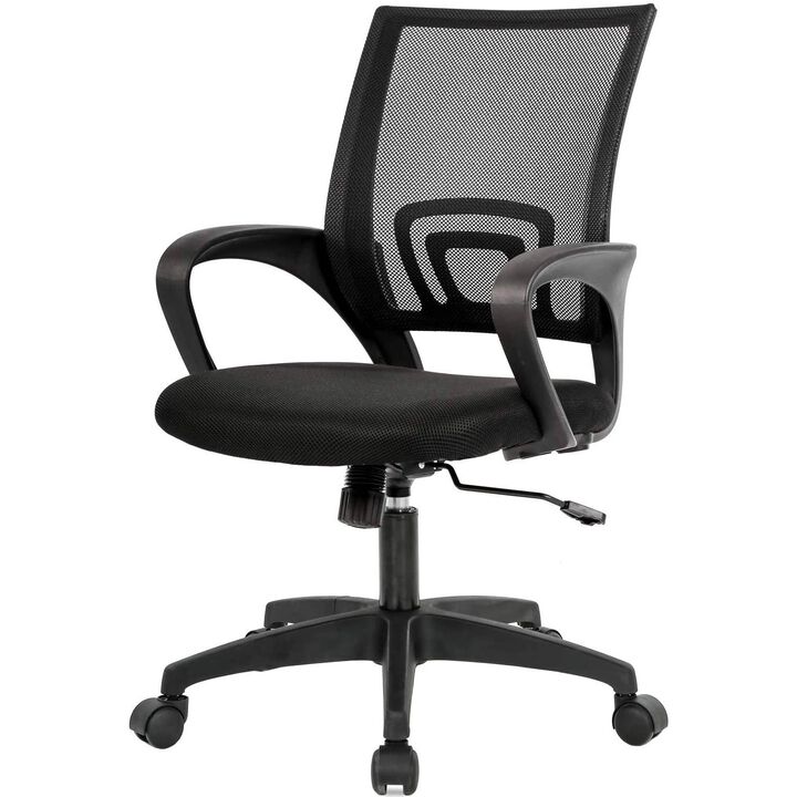 Hivvago Black Modern Mid-Back Ergonomic Mesh Office Desk Chair with Armrest on Wheels