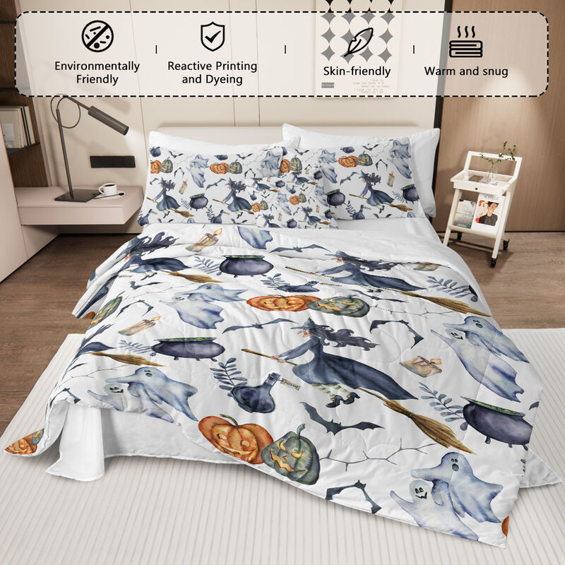 8-Piece Halloween Comforter Set Spooky & Cozy Bedding with Pillow Shams & Decorative Accents