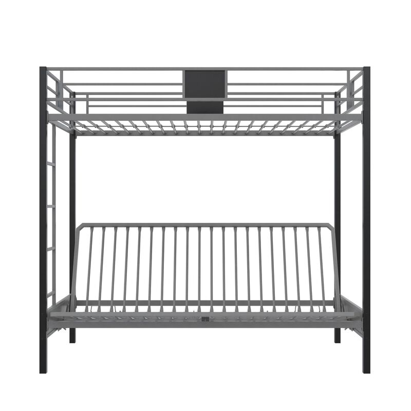 Reeta Twin over Futon Metal Bunk Bed, Silver and Black