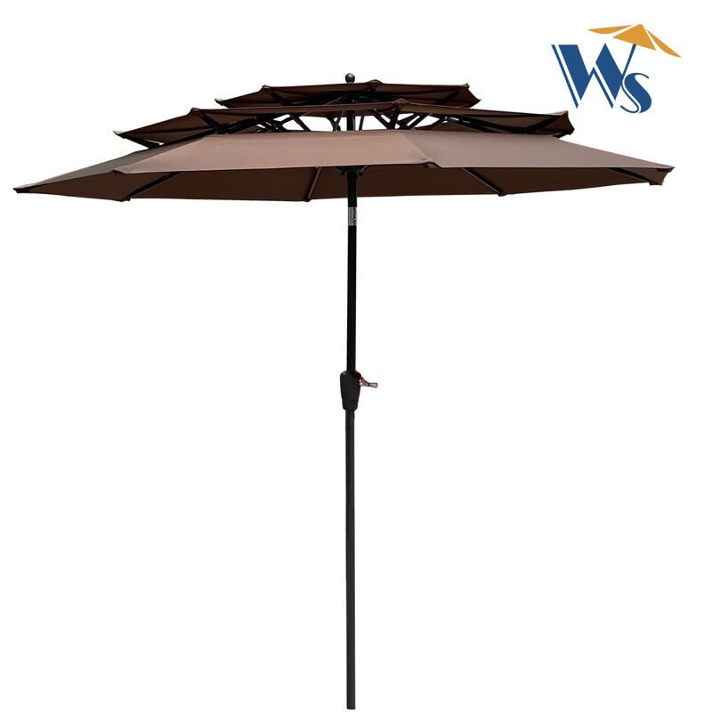 9FT 3-Tiers Outdoor Patio Umbrella With Crank And Tilt And Wind Vents For Garden Backyard