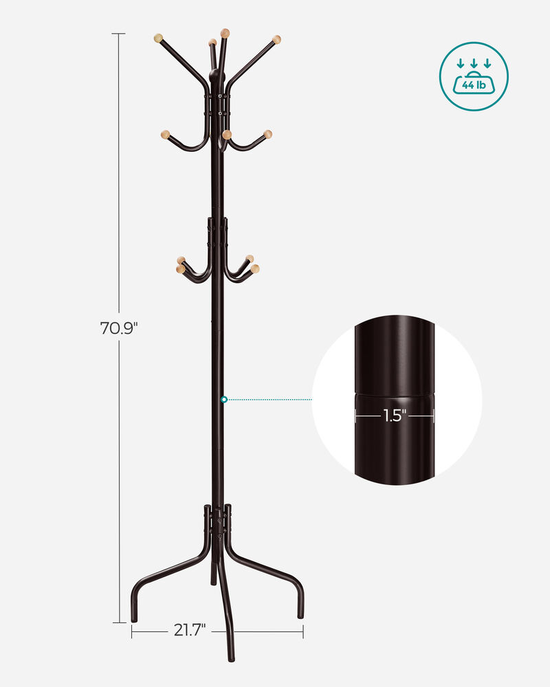 Freestanding Coat Rack with 12 Hooks and 4 Legs