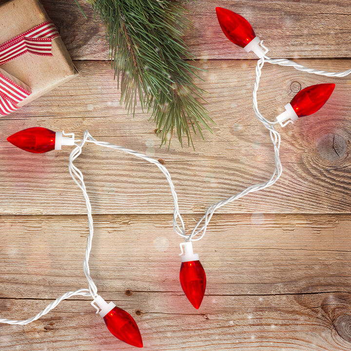 25 Count Red LED C9 Christmas Lights  16 ft White Wire