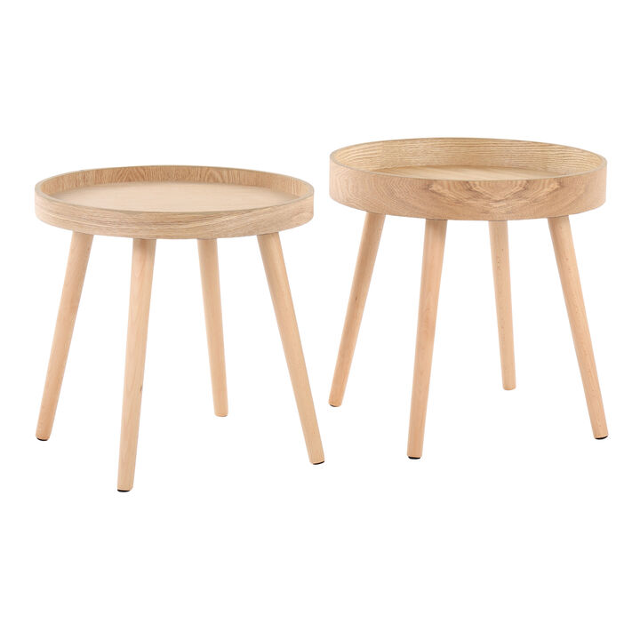 Pebble Mid Century Modern Side Table Set In Natural Wood