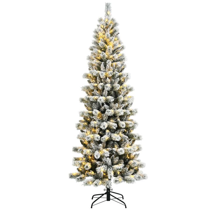 Pre-Lit Hinged Snow Flocked Christmas Tree with Remote Control