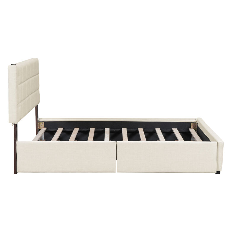 Streamdale Queen Size Upholstered Platform Bed With Trundle And Drawers