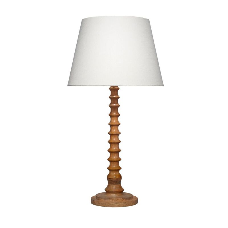 Dio 31 Inch Table Lamp, White Slub Drum Shade, Brown Turned Wood Base - Benzara