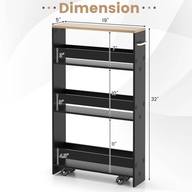 Hivvago Narrow Mobile Serving Cart with Open Shelves for Kitchen Bathroom Living Room