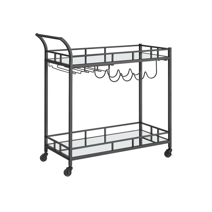 Home Bar Serving Cart with Dual Mirrored Shelves – Elegant Gold Design