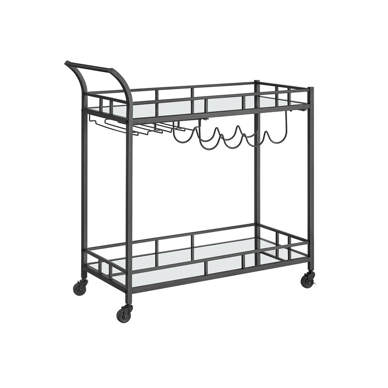 Home Bar Serving Cart with Dual Mirrored Shelves – Elegant Gold Design