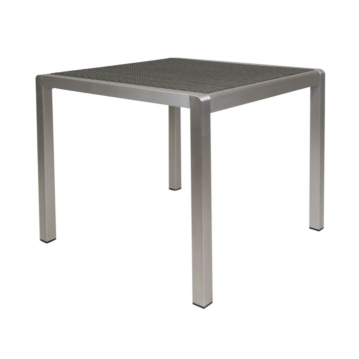 Kimi Dining Table, Outdoor Square 35 Inch Dark Gray Wicker Top, Aluminum - Benzara