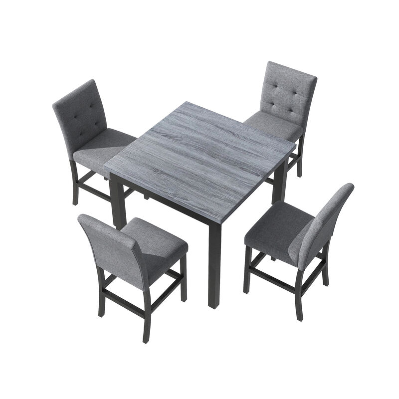 5-Piece Counter Height Dining Set Wood Square Dining Room Table And Chairs Stools with Footrest
