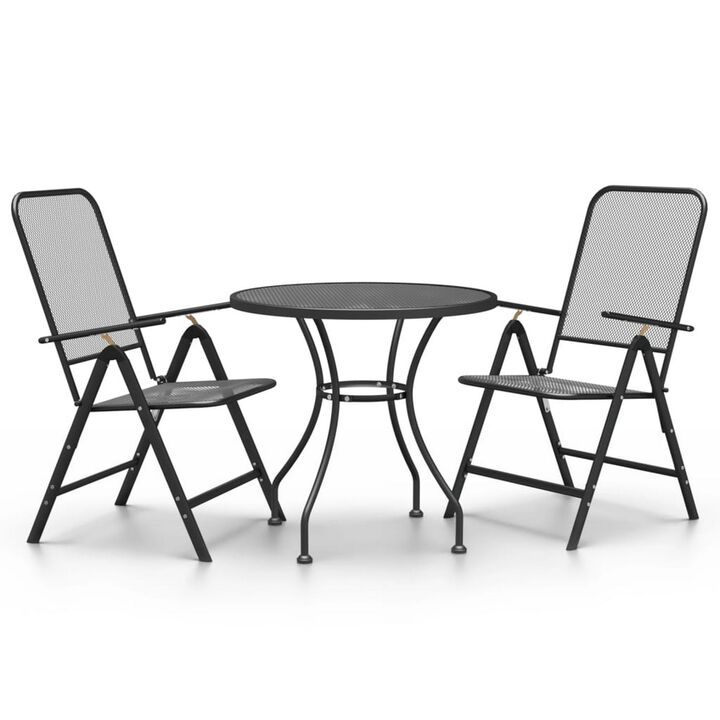 Ian 3 Piece Patio Breakfast Table, 2 Chairs Foldable Set, Black Metal - Benzara