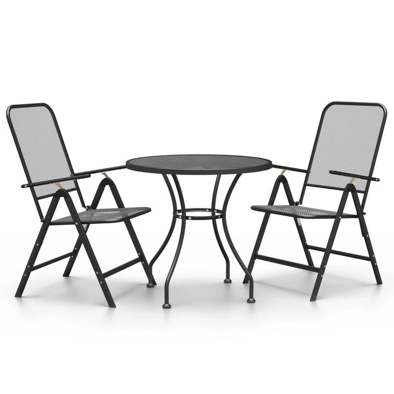Ian 3 Piece Patio Breakfast Table, 2 Chairs Foldable Set, Black Metal - Benzara