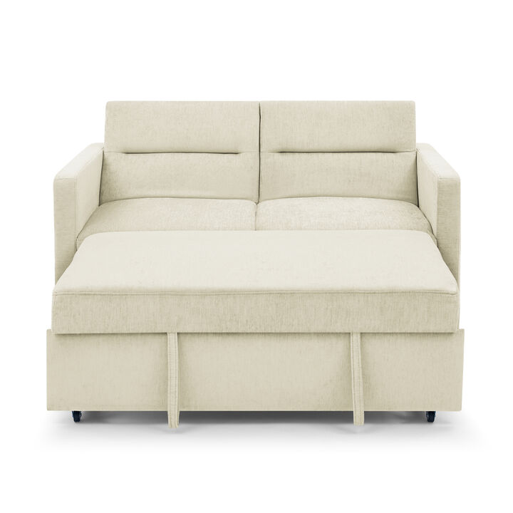 Loveseats Sofa Bed With Pull-Out Bed, Adjustable Back And Two Arm Pocket, Beige (54.5"X33" X 31.5")