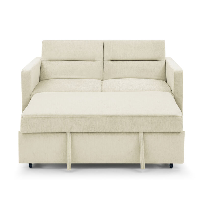 Loveseats Sofa Bed With Pull-Out Bed, Adjustable Back And Two Arm Pocket, Beige (54.5"X33" X 31.5")