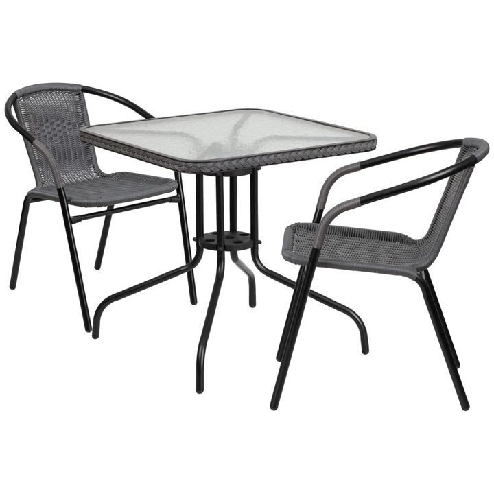 28SQ Gray Table Set w/Rattan