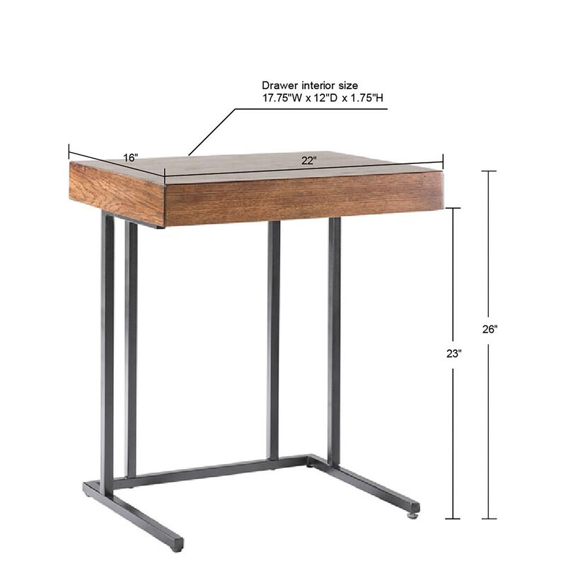 Gracie Mills Everhart Solid Wood Veneer Pull Up Table with Drawer and Metal Base