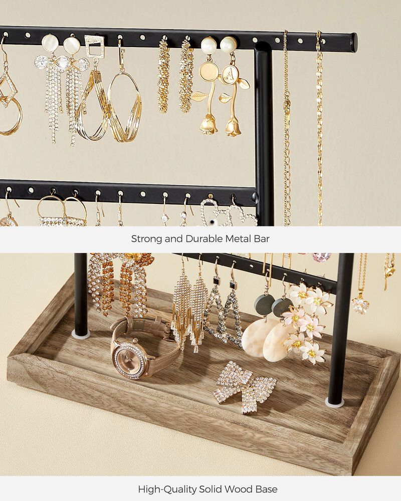 4-Tier Jewelry Stand with Tray Elegant Display for Necklaces, Earrings, and More