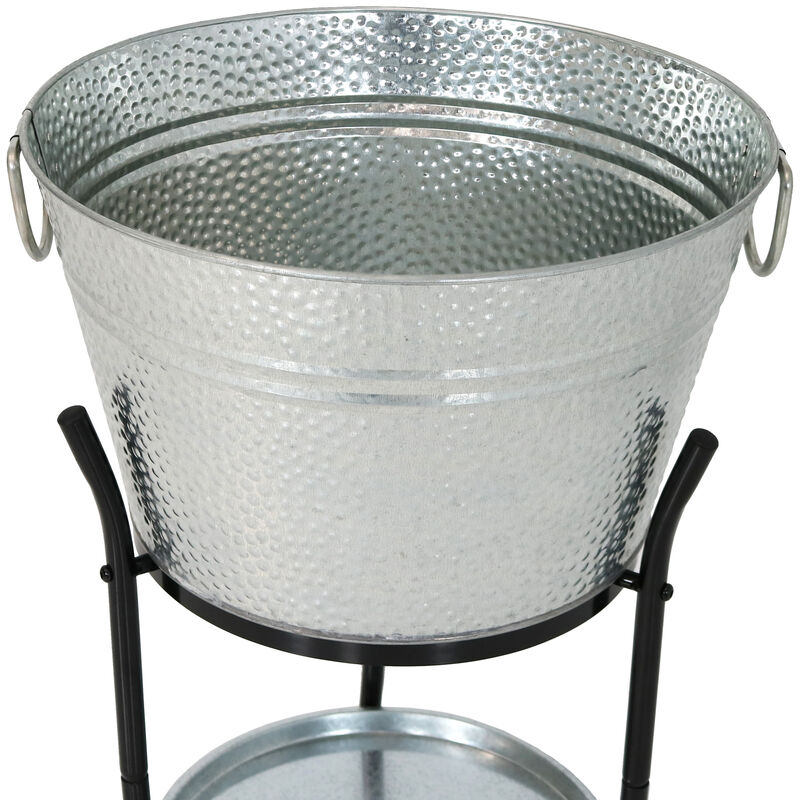 Sunnydaze Pebbled Stainless Steel Ice Bucket Cooler with Stand and Tray