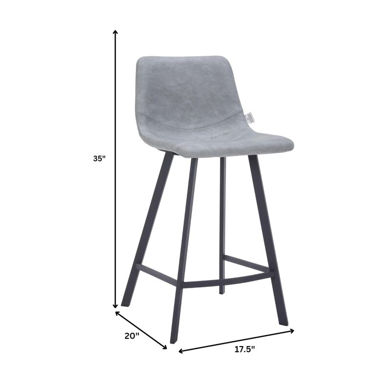 Elland Modern Upholstered Leather Bar Stool With Black Iron Legs & Footrest