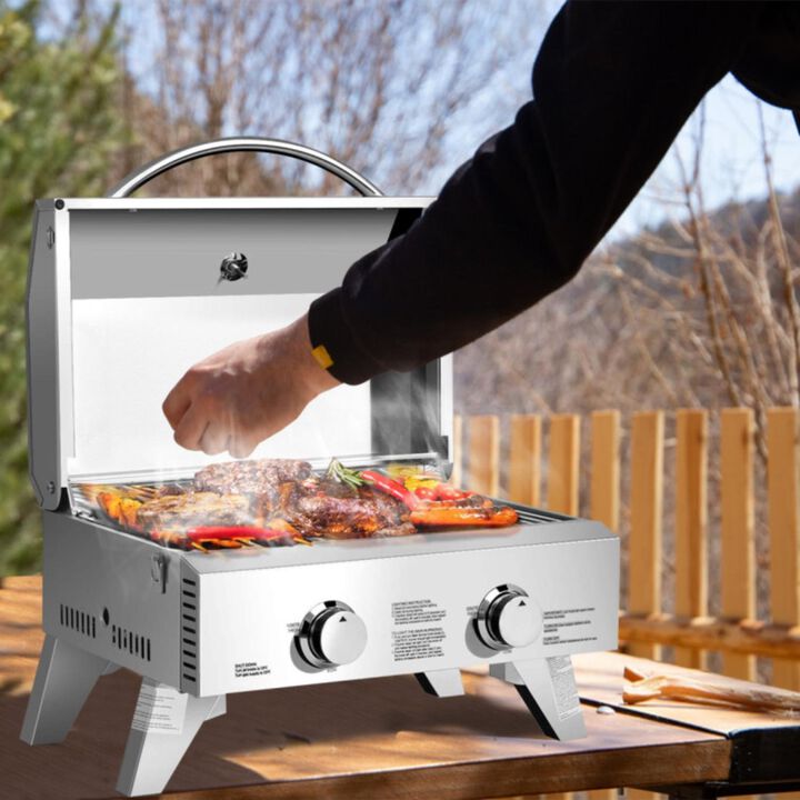 Hivvago 2 Burner Portable Stainless Steel BBQ Table Top Grill for Outdoors