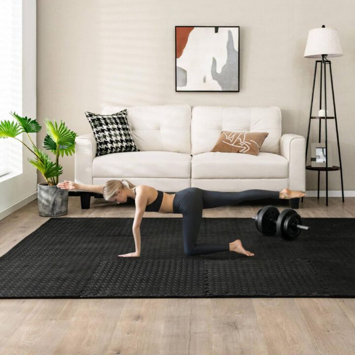 Hivvago 12 Pieces Puzzle Interlocking Flooring Mat with Anti-slip and Waterproof Surface
