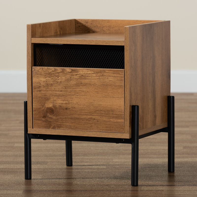 Baxton Studio Tasman Modern Industrial Natural Brown Finished Wood And Black Metal End Table