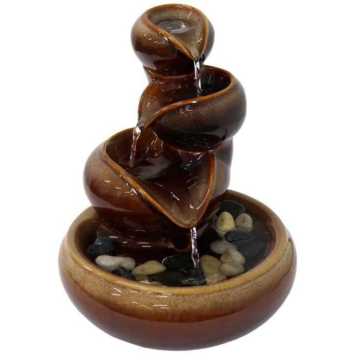 Sunnydaze Tiered Vessels Ceramic Indoor Water Fountain - 10 in